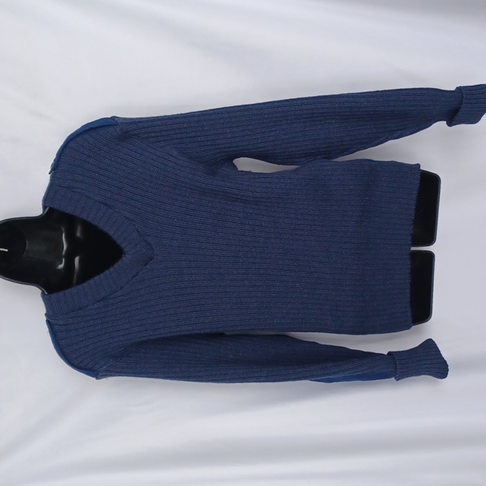 Citadel Vintage Ribbed 100% Virgin Wool V Neck Sweater with Patches, Size 42